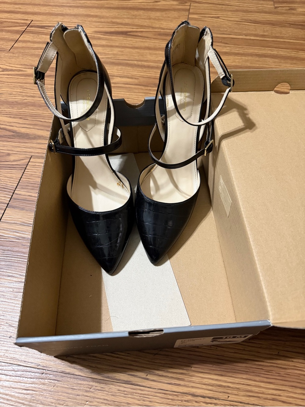 Liz Claiborne Black Pointed-Toe Strappy Heels